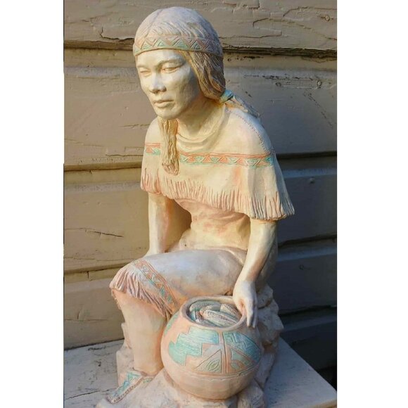 Vintage Continental Studios Native American Indian Woman Chalkware Sculpture - Picture 3 of 13